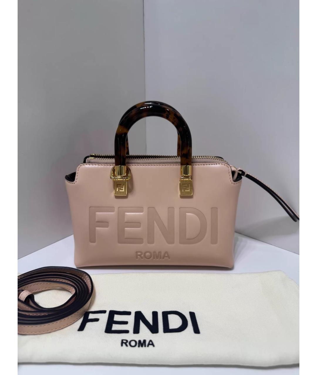 FENDI Розовая кожаная сумка с короткими ручками, фото 5