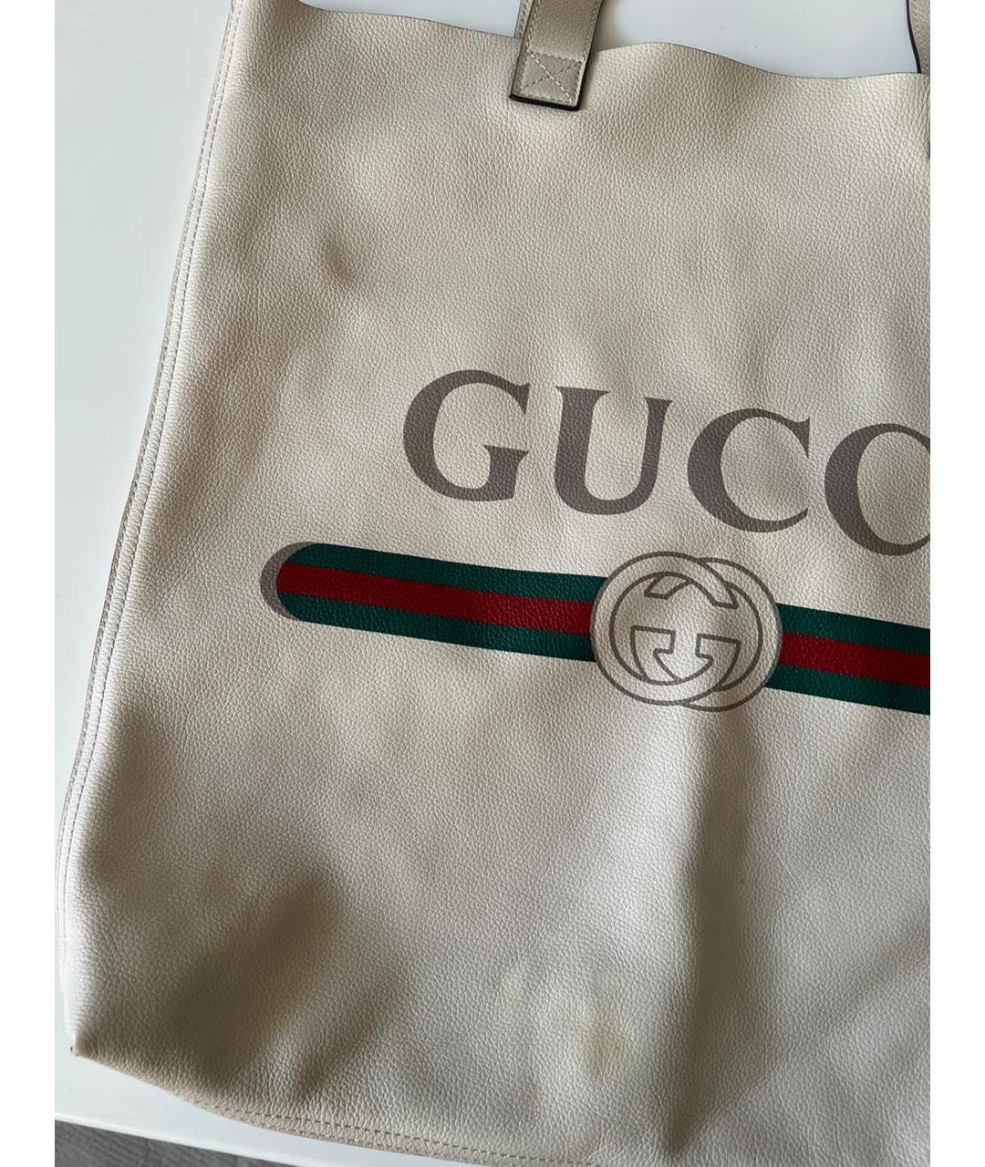 GUCCI Белая кожаная сумка с короткими ручками, фото 2