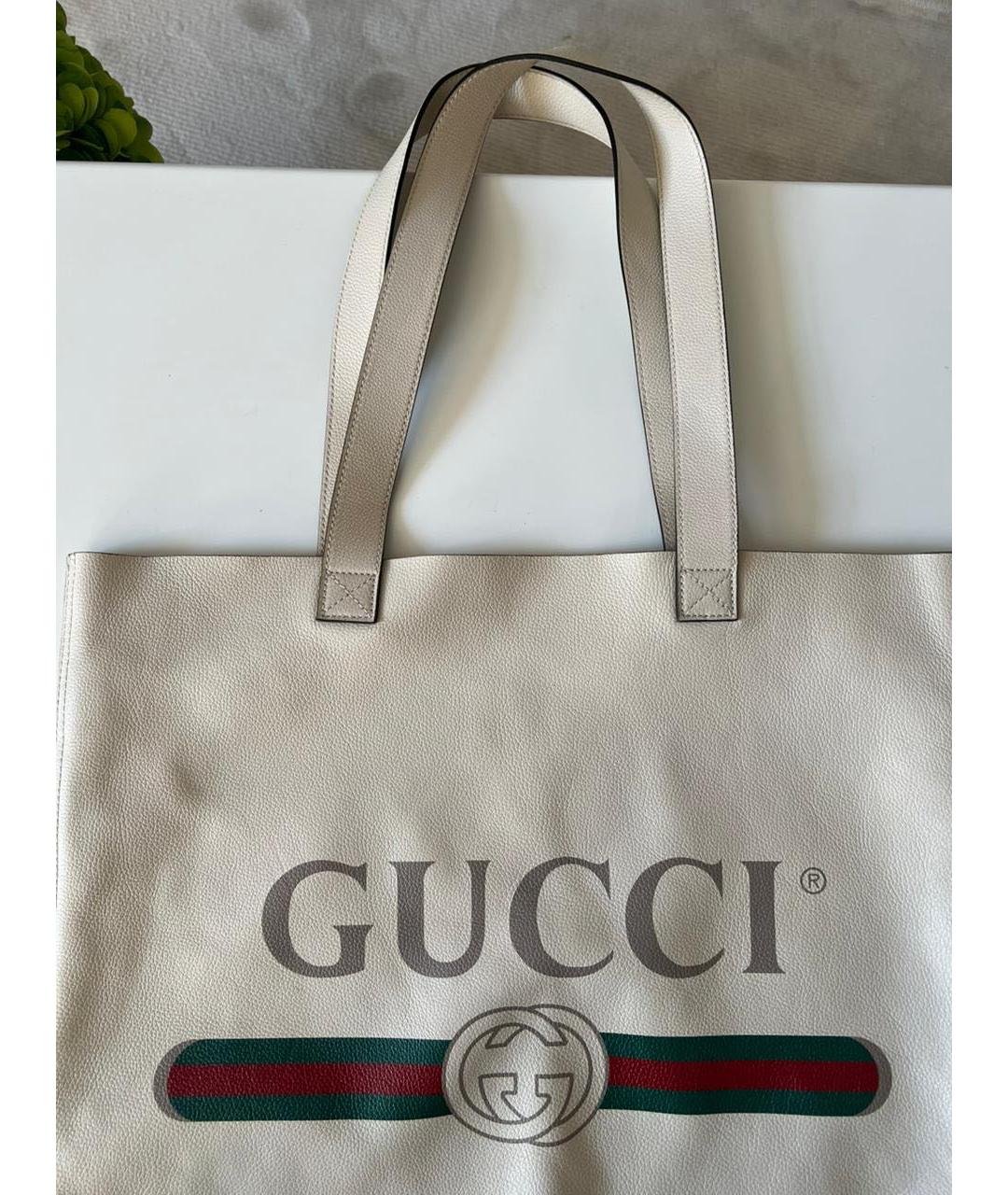 GUCCI Белая кожаная сумка с короткими ручками, фото 5
