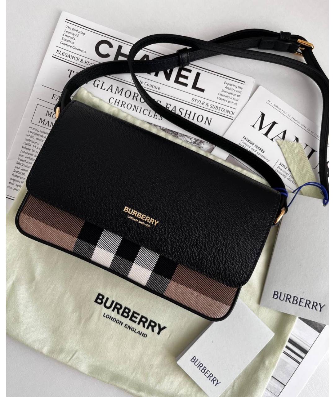 BURBERRY Черная кожаная сумка через плечо, фото 2