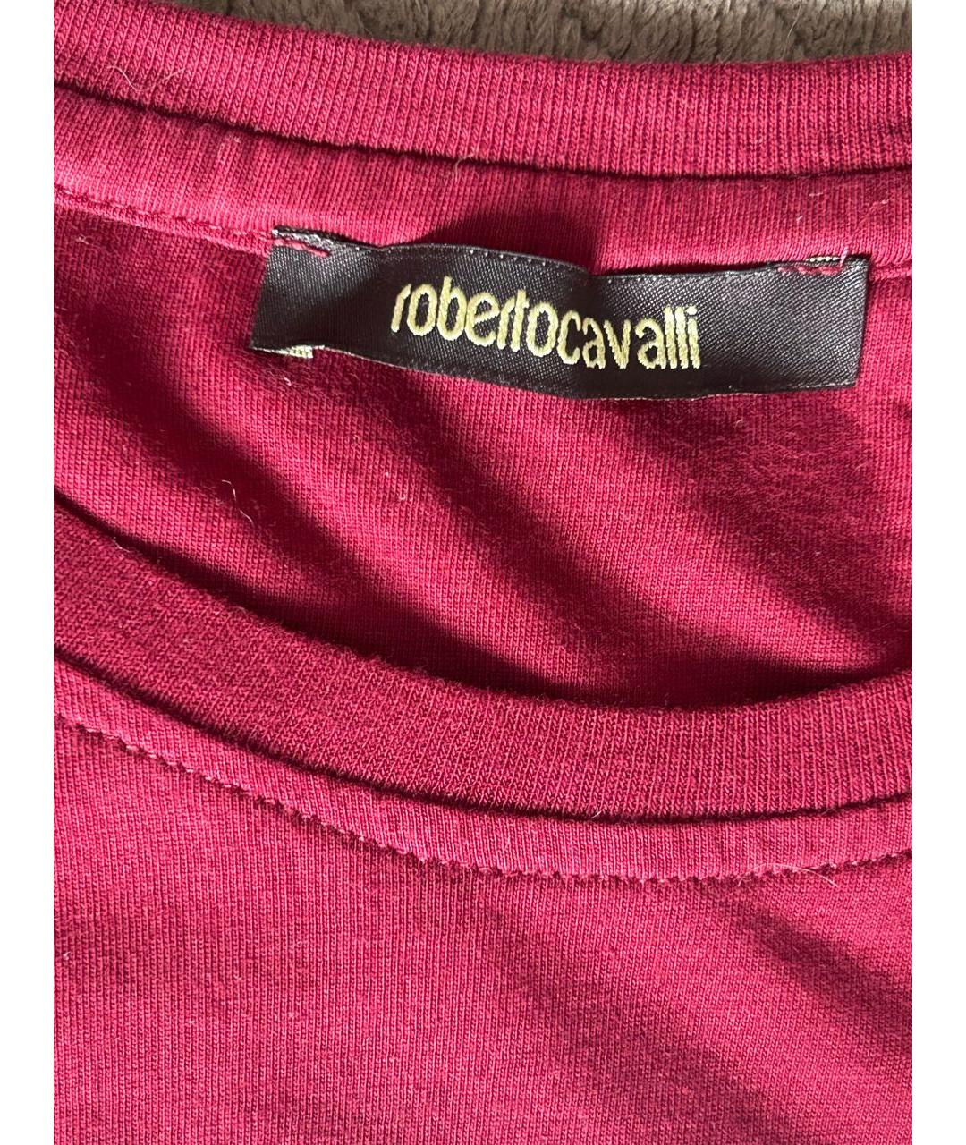 ROBERTO CAVALLI Бордовая хлопковая футболка, фото 5