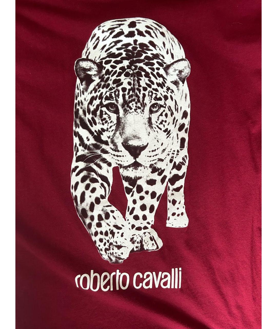 ROBERTO CAVALLI Бордовая хлопковая футболка, фото 3