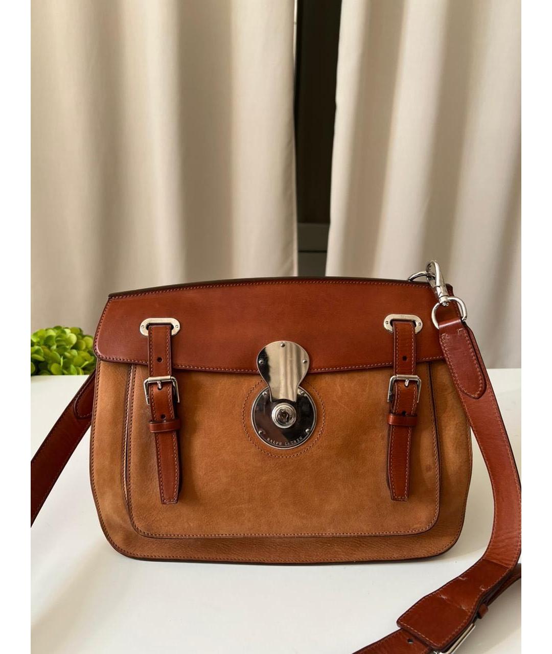 RALPH LAUREN Коричневая кожаная сумка через плечо, фото 2