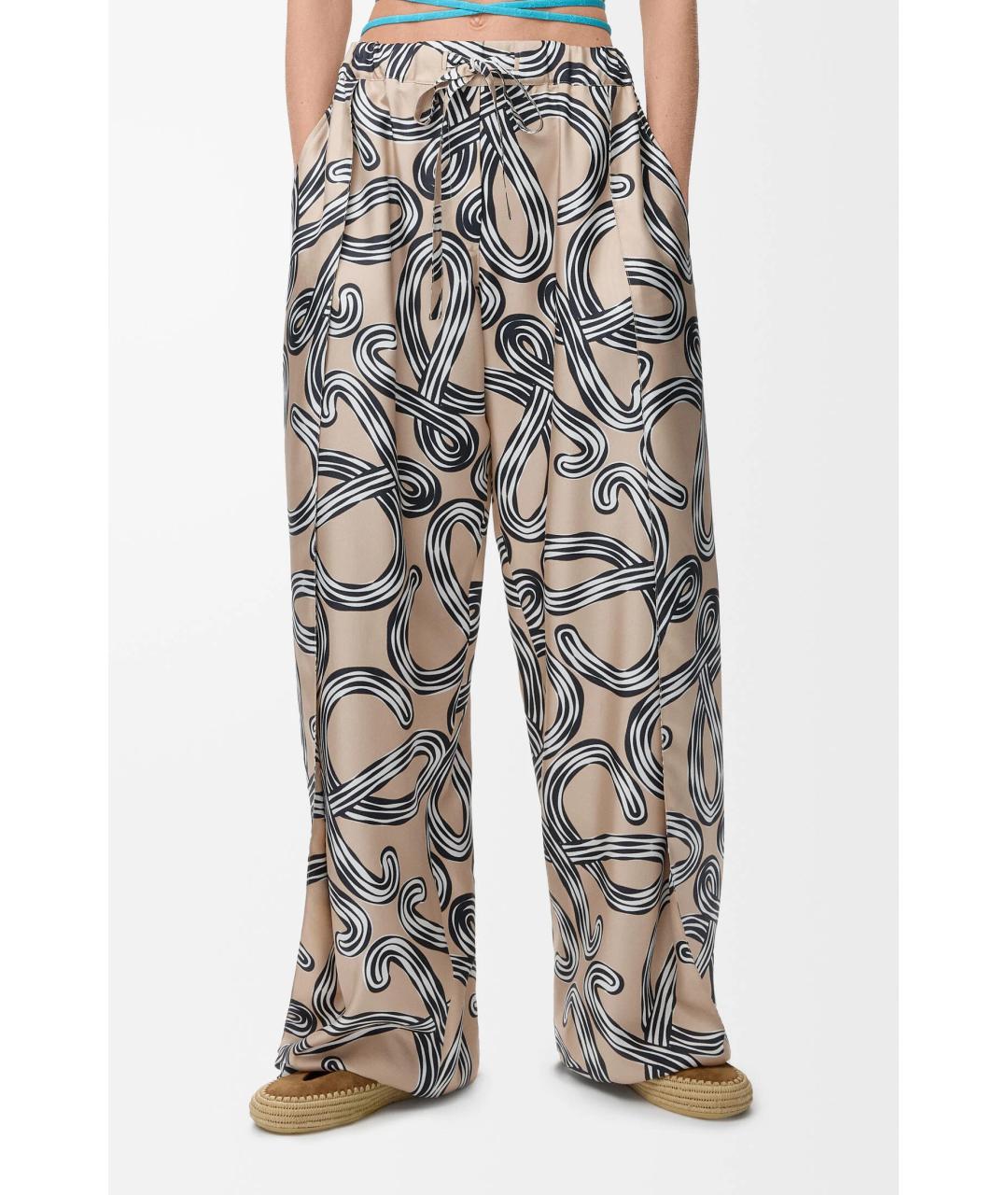 LOEWE Бежевые шелковые прямые брюки, фото 3