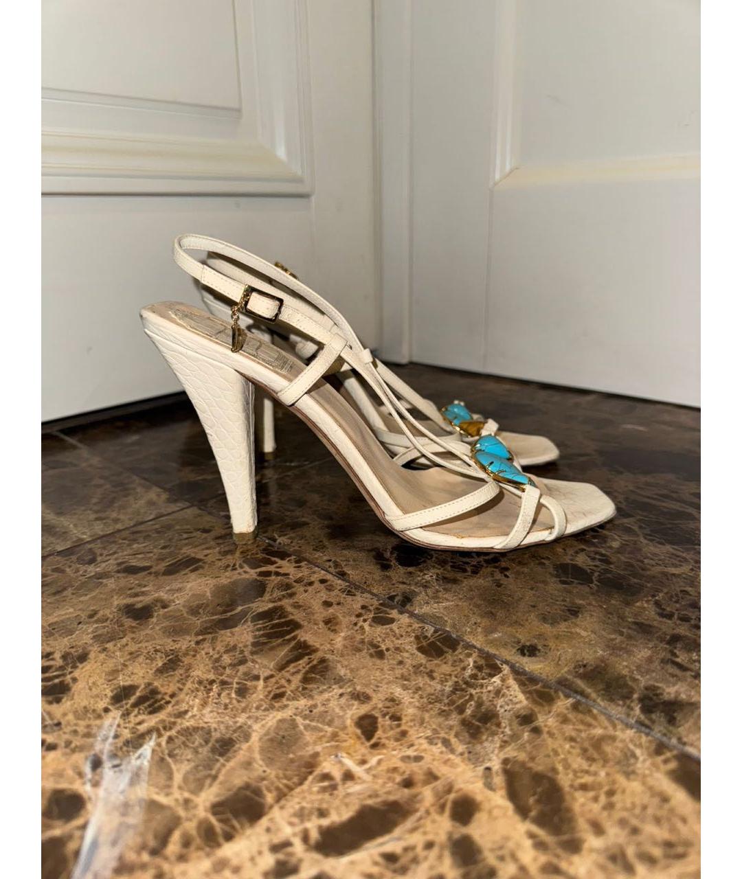 CHRISTIAN DIOR Белые кожаные босоножки, фото 5