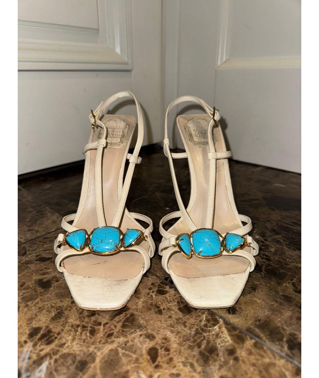 CHRISTIAN DIOR Белые кожаные босоножки, фото 2