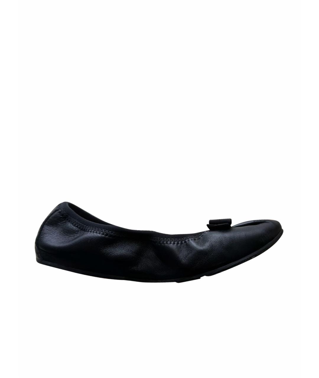 FERRAGAMO Черные кожаные балетки, фото 1