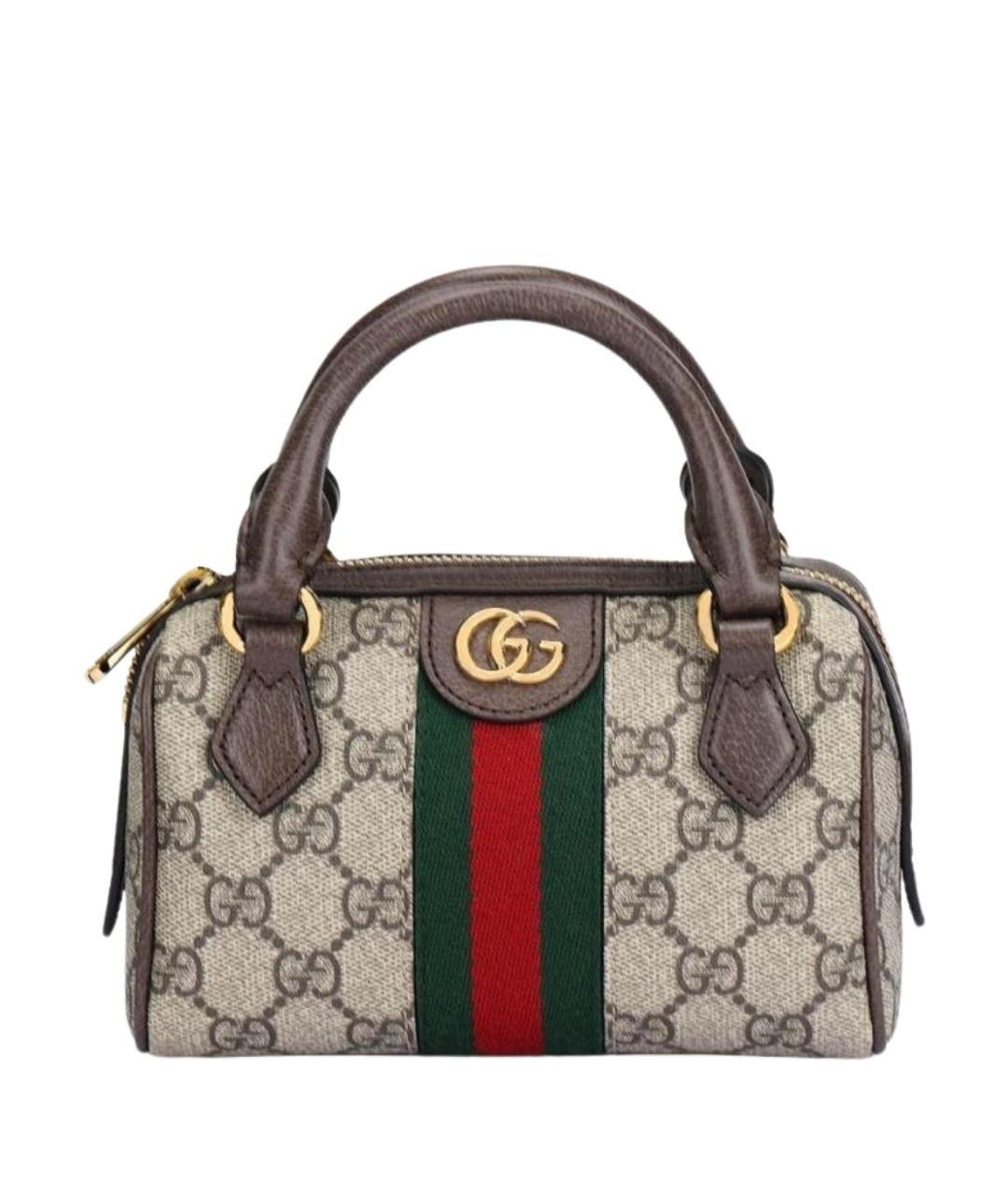 GUCCI Коричневая сумка с короткими ручками из канвы, фото 1