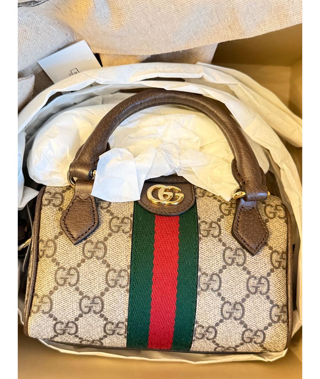 GUCCI Коричневая сумка с короткими ручками из канвы, фото 3