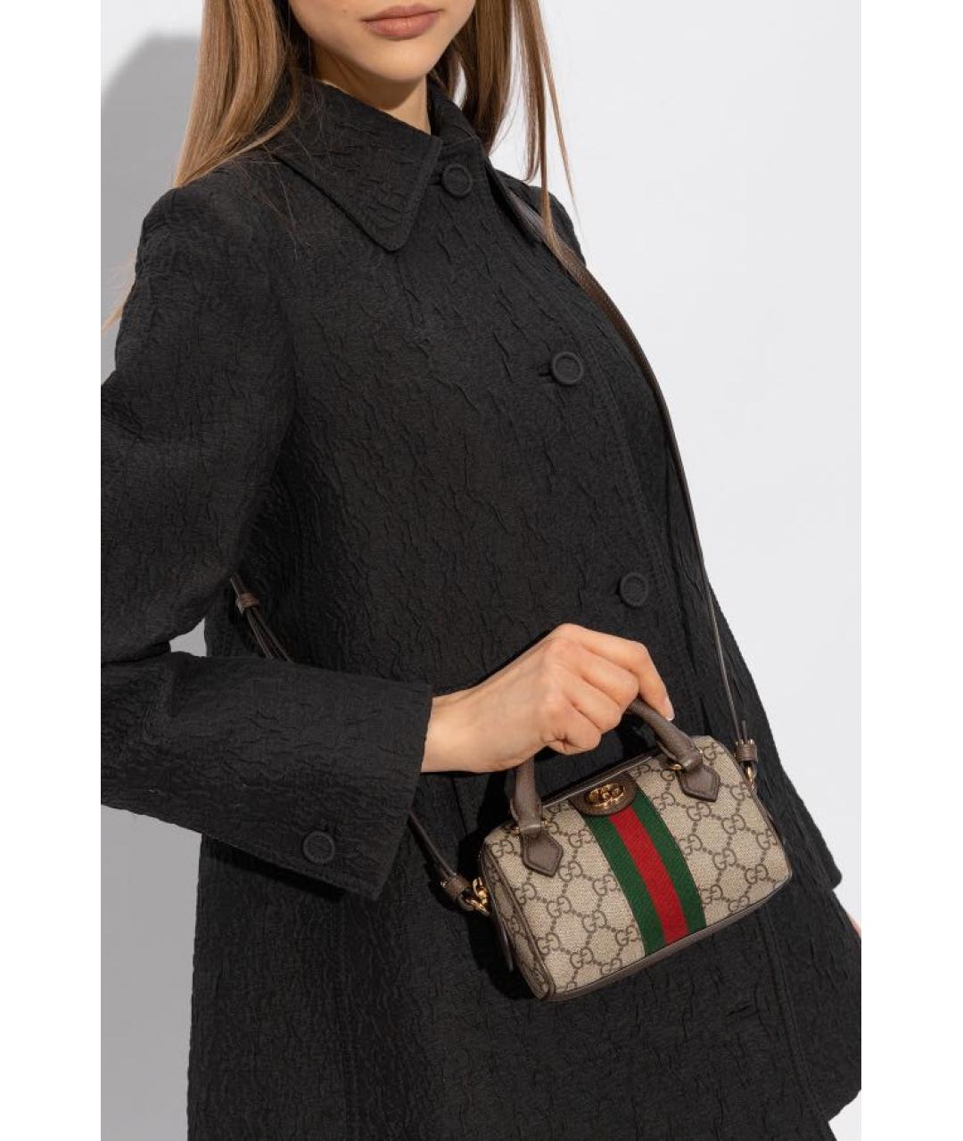 GUCCI Коричневая сумка с короткими ручками из канвы, фото 5