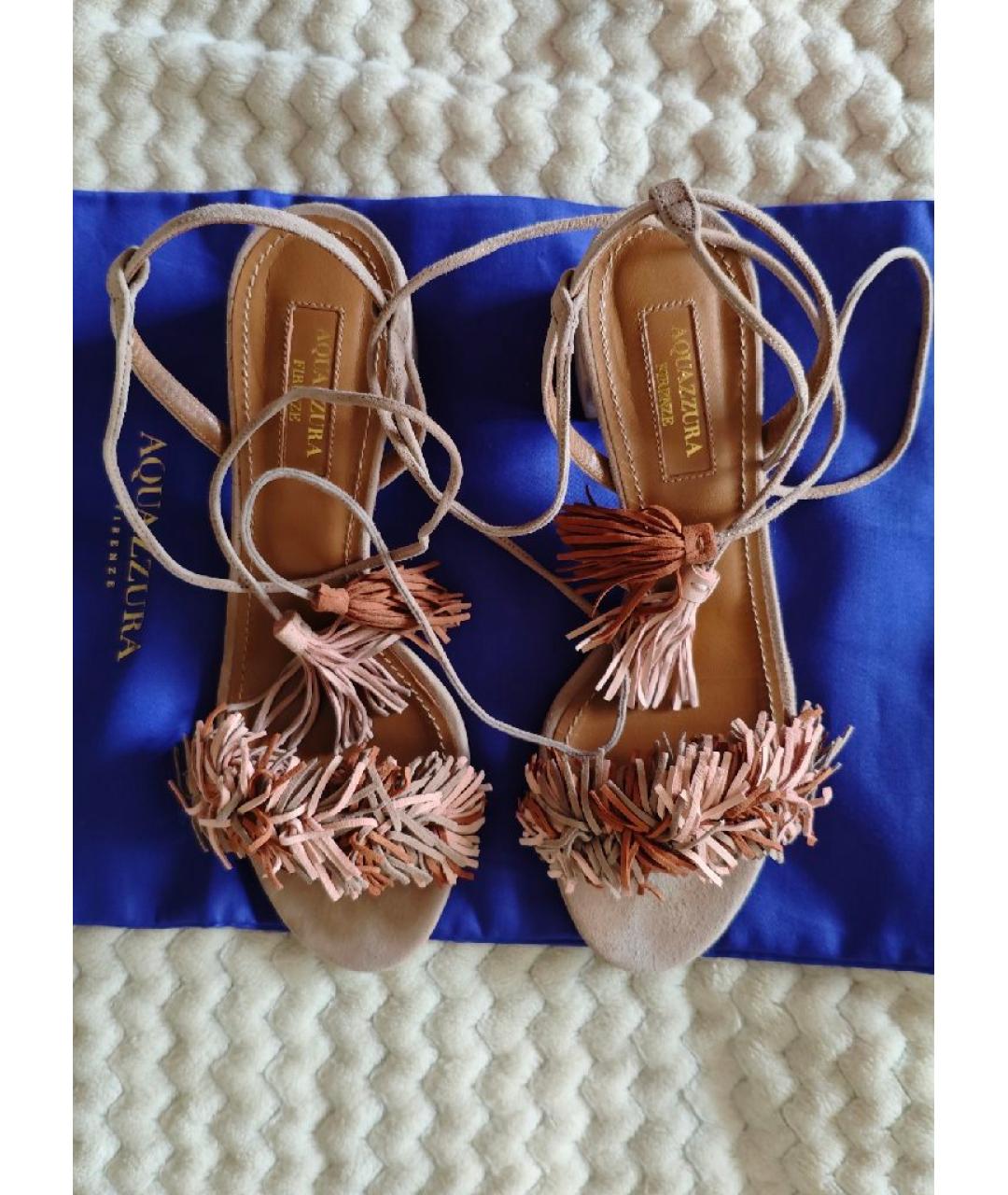 AQUAZZURA Бежевые замшевые босоножки, фото 3