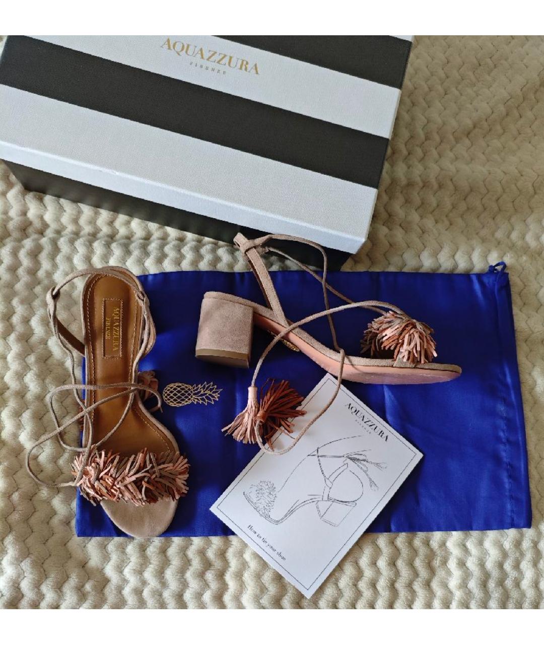 AQUAZZURA Бежевые замшевые босоножки, фото 5