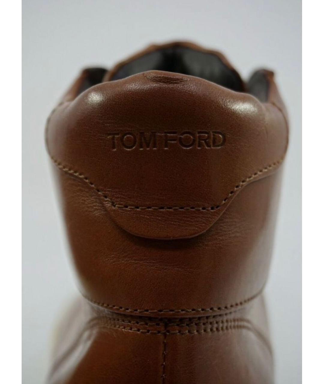 TOM FORD Коричневые кожаные высокие кроссовки / кеды, фото 2