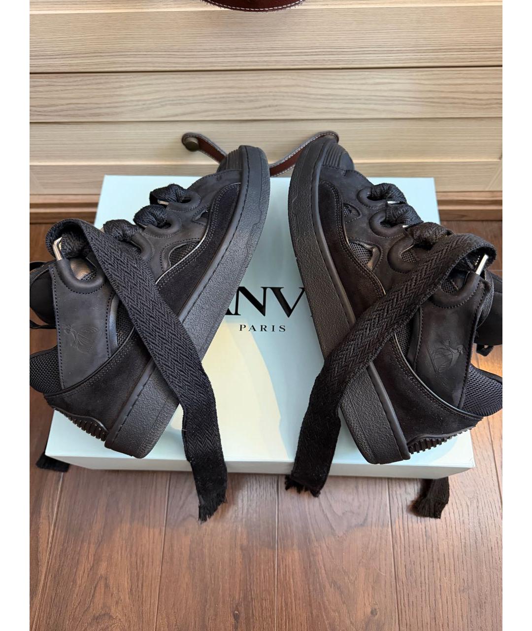 LANVIN Черные замшевые низкие кроссовки / кеды, фото 3