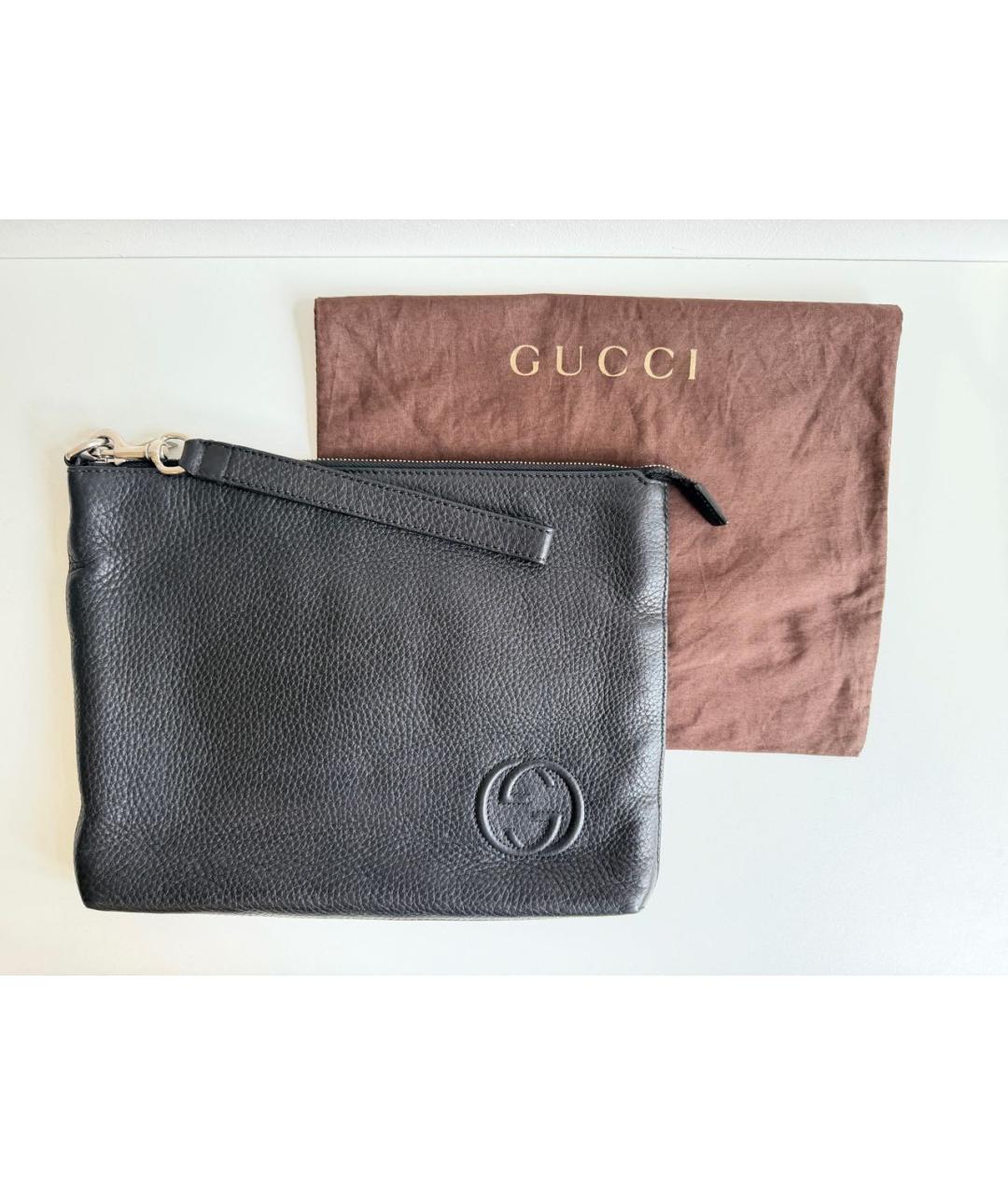 GUCCI Черная кожаная барсетка, фото 2