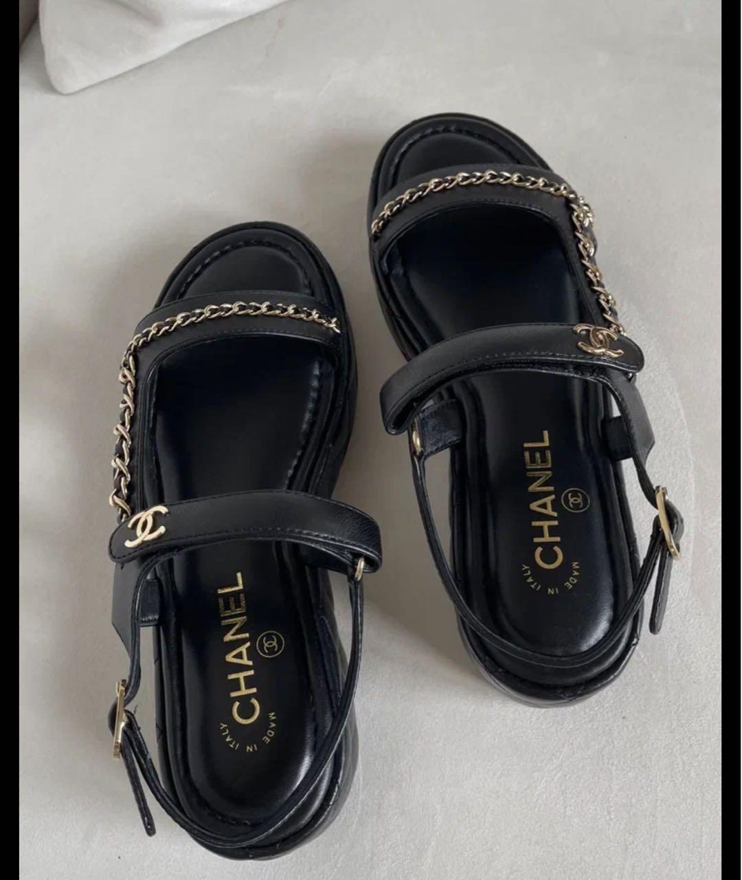 CHANEL Черные кожаные сандалии, фото 5