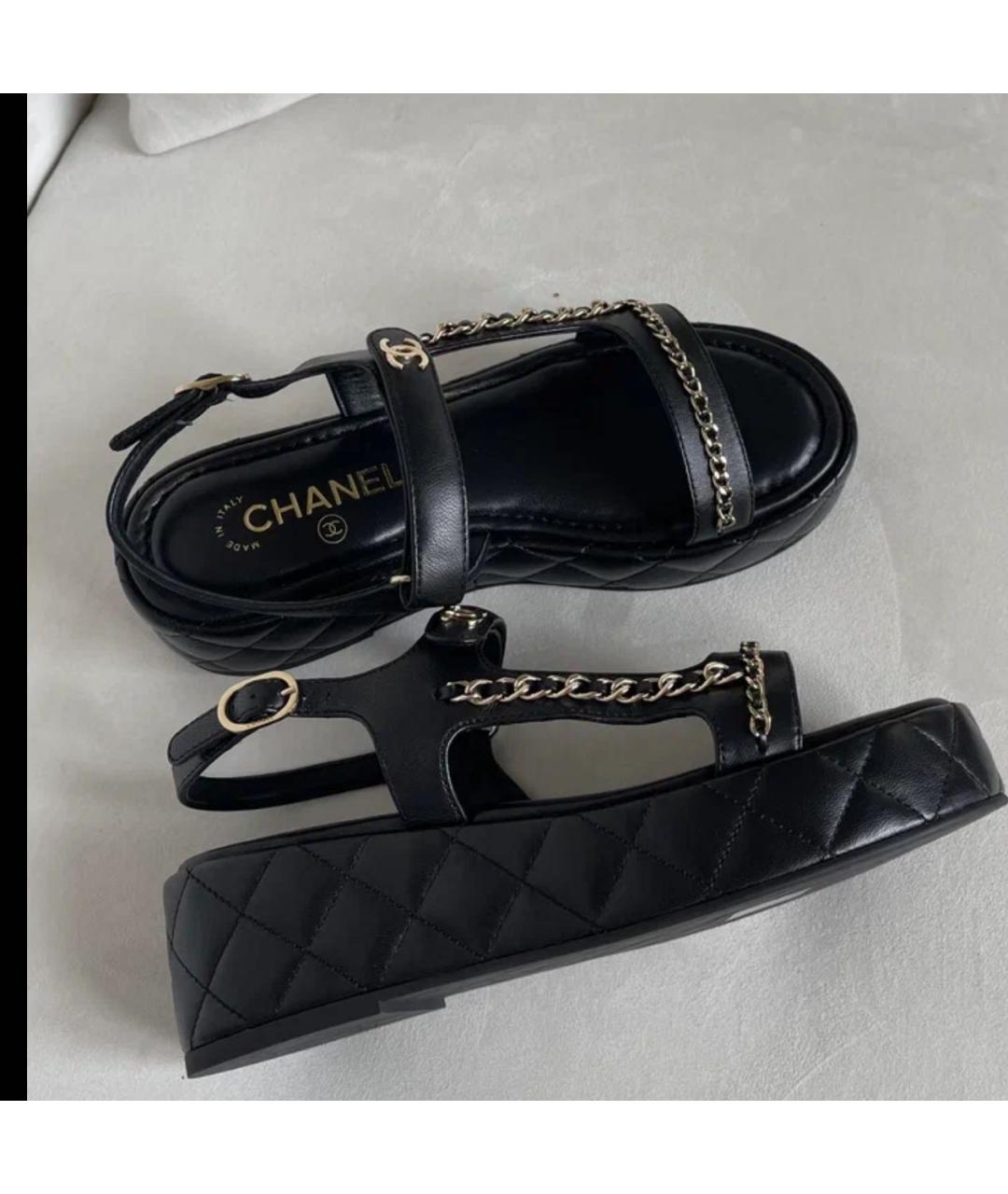 CHANEL Черные кожаные сандалии, фото 6