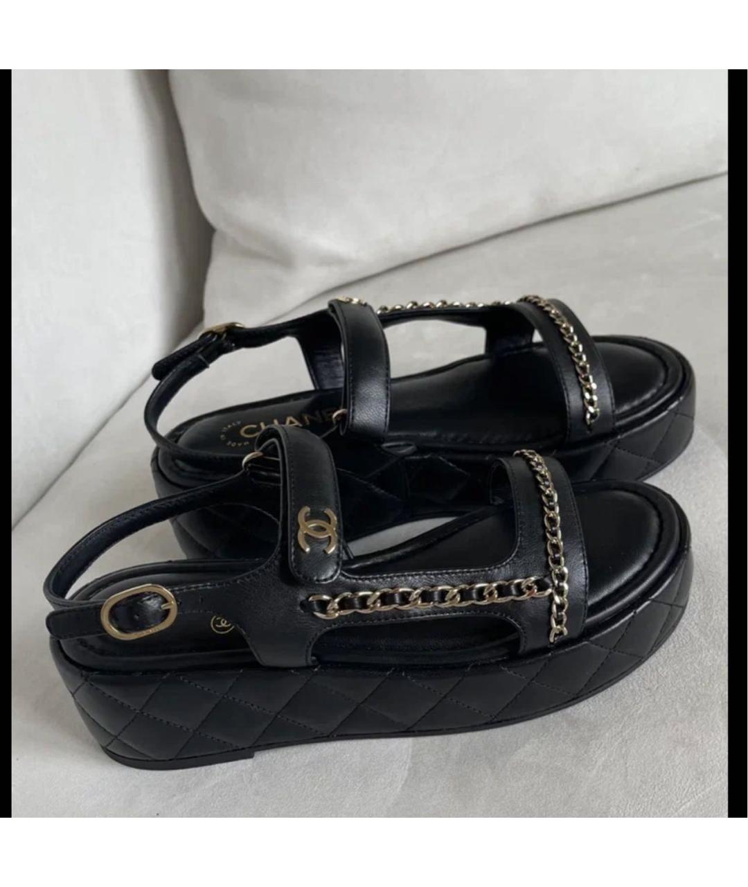 CHANEL Черные кожаные сандалии, фото 8