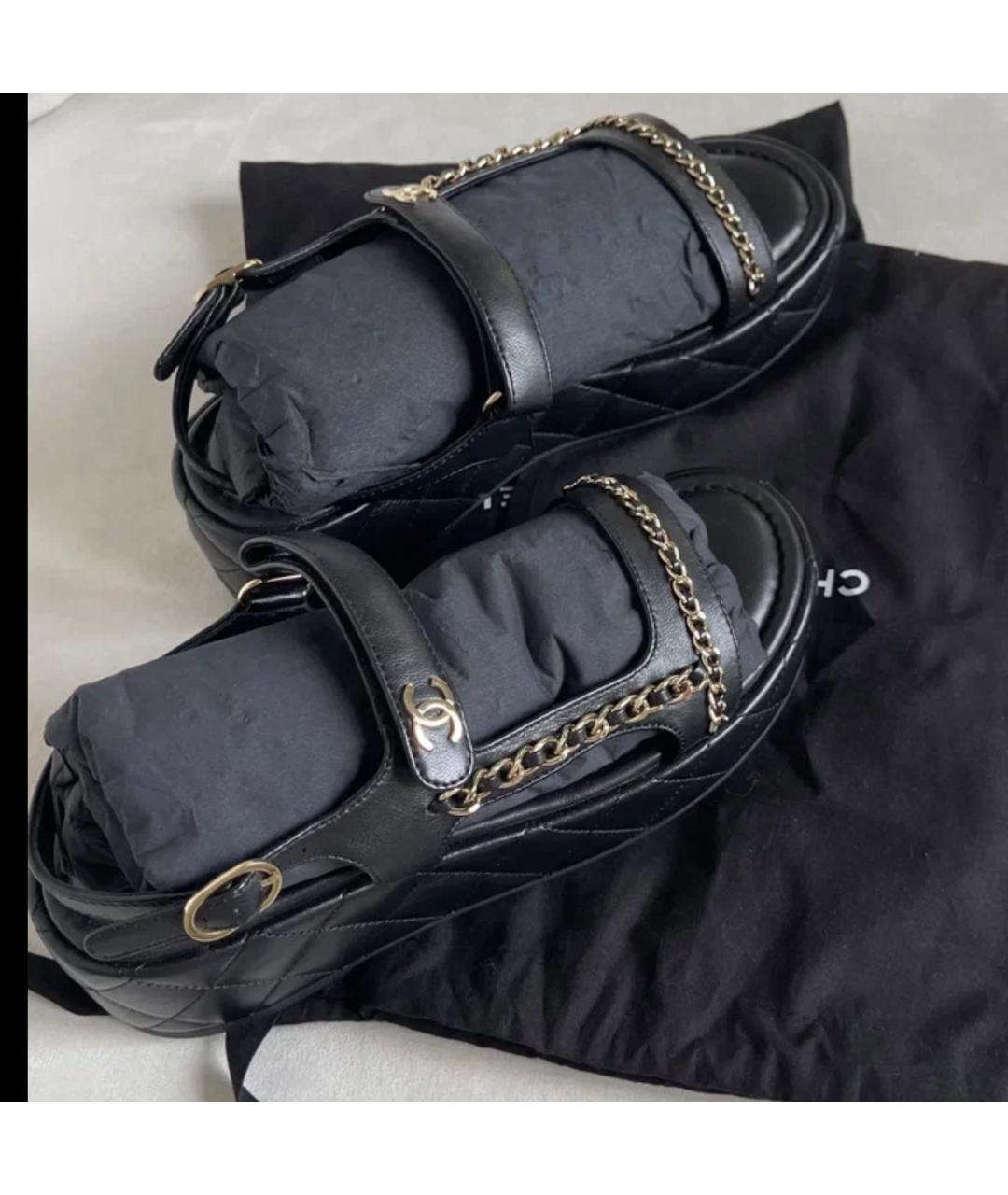 CHANEL Черные кожаные сандалии, фото 4