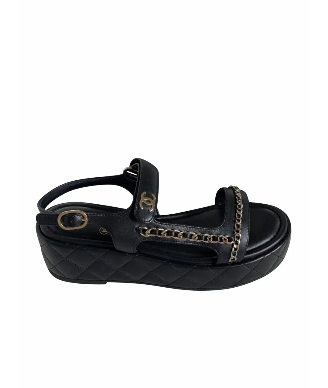 CHANEL Черные кожаные сандалии, фото 1