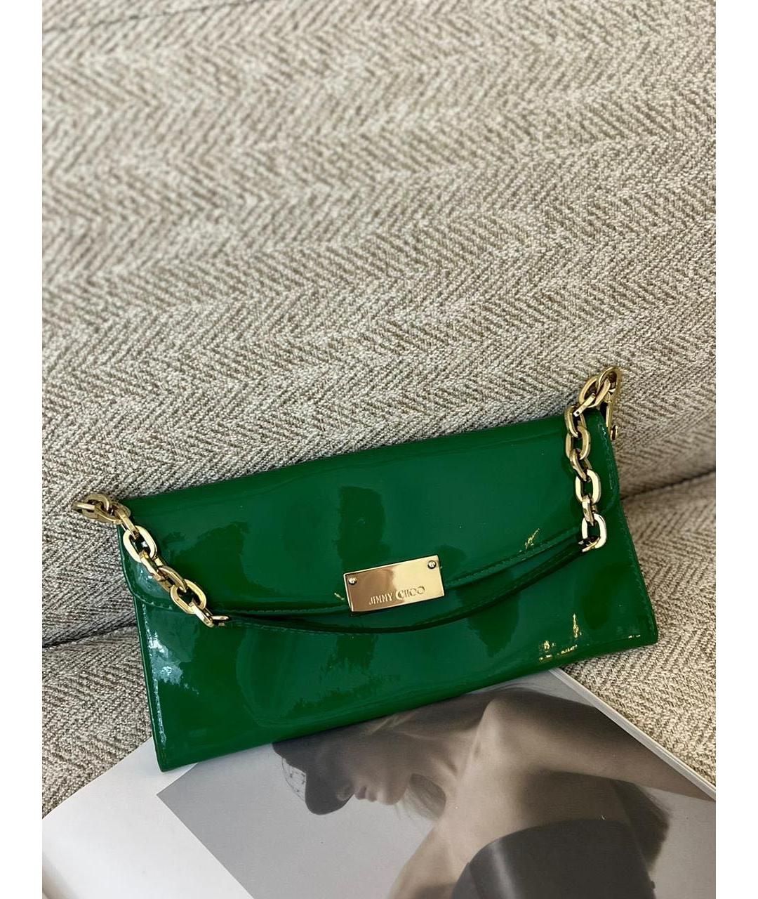 JIMMY CHOO Зеленая сумка через плечо из лакированной кожи, фото 9