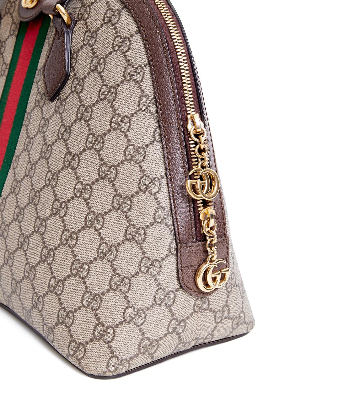 GUCCI Коричневая тканевая сумка с короткими ручками, фото 5