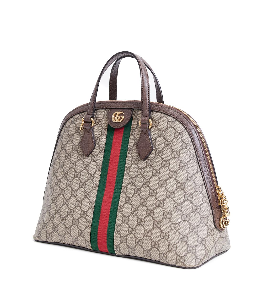 GUCCI Коричневая тканевая сумка с короткими ручками, фото 2