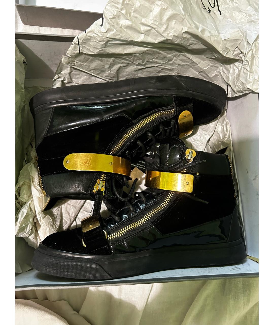 GIUSEPPE ZANOTTI DESIGN Черные кожаные высокие кроссовки / кеды, фото 4