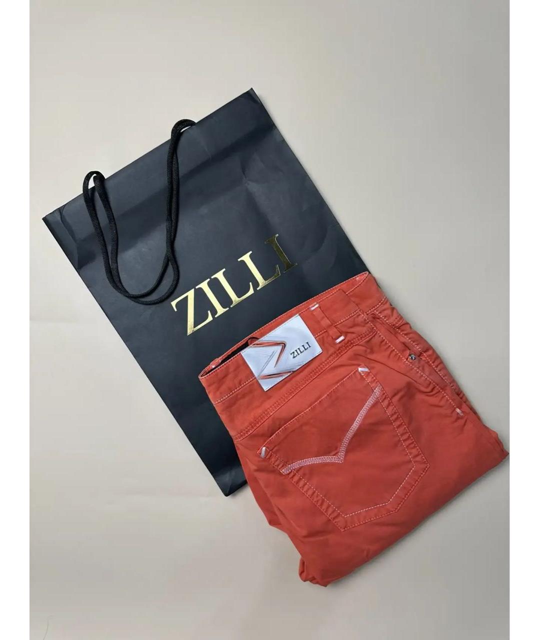 ZILLI Коралловые хлопковые прямые джинсы, фото 4