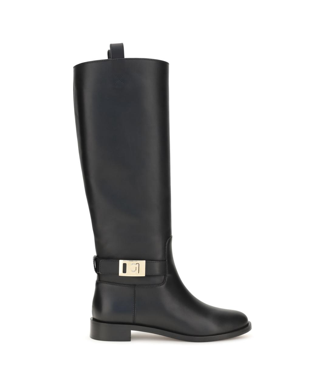 FERRAGAMO Черные кожаные сапоги, фото 1