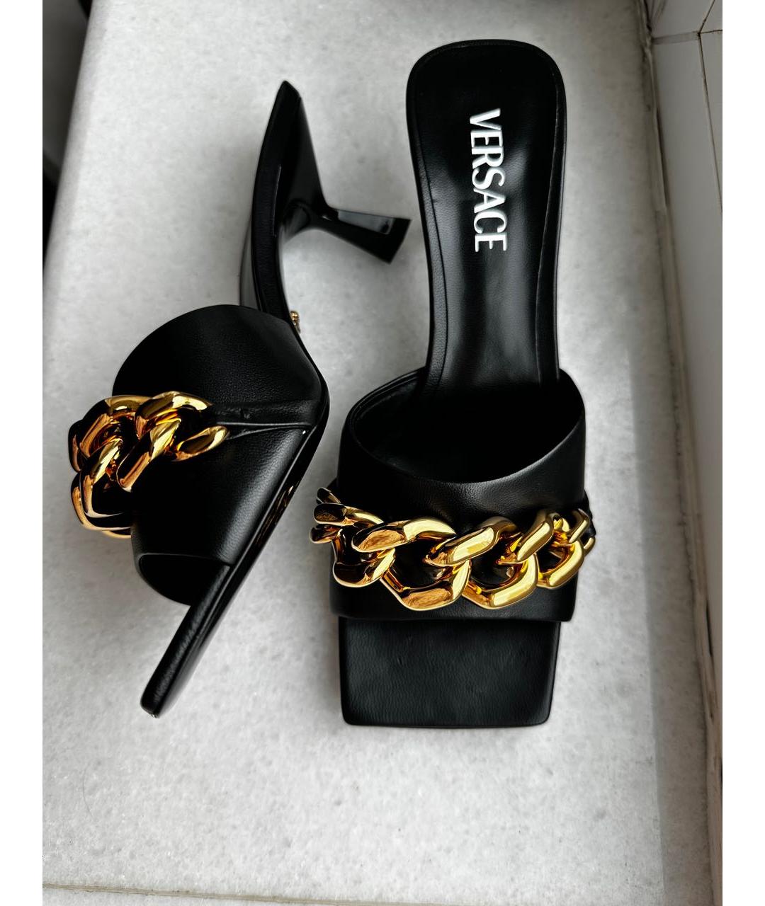 VERSACE Черные кожаные босоножки, фото 4