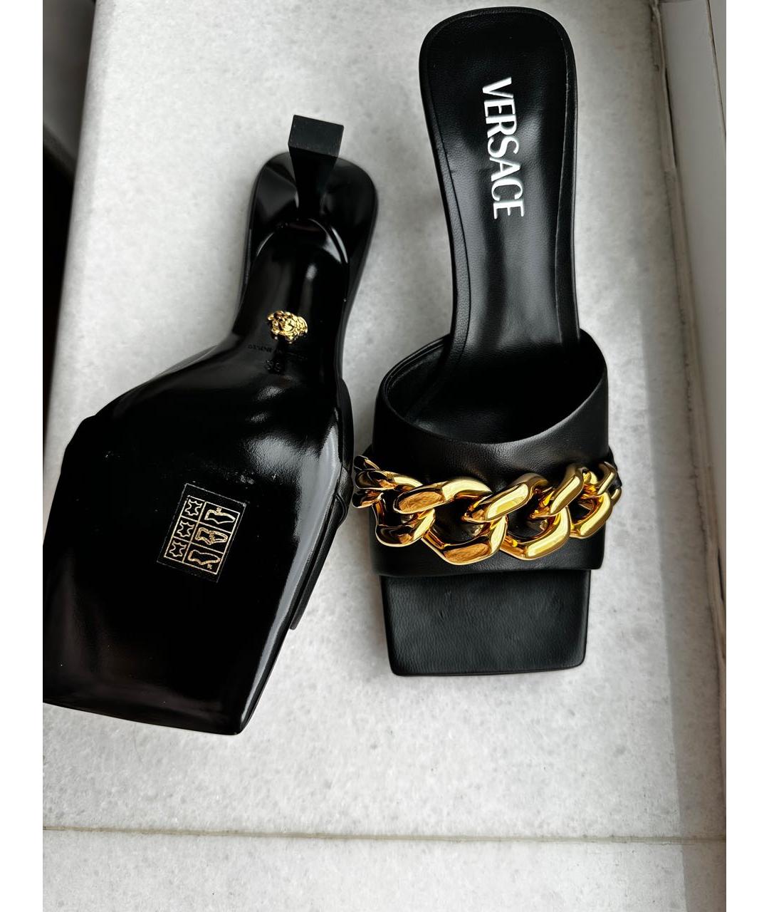 VERSACE Черные кожаные босоножки, фото 5