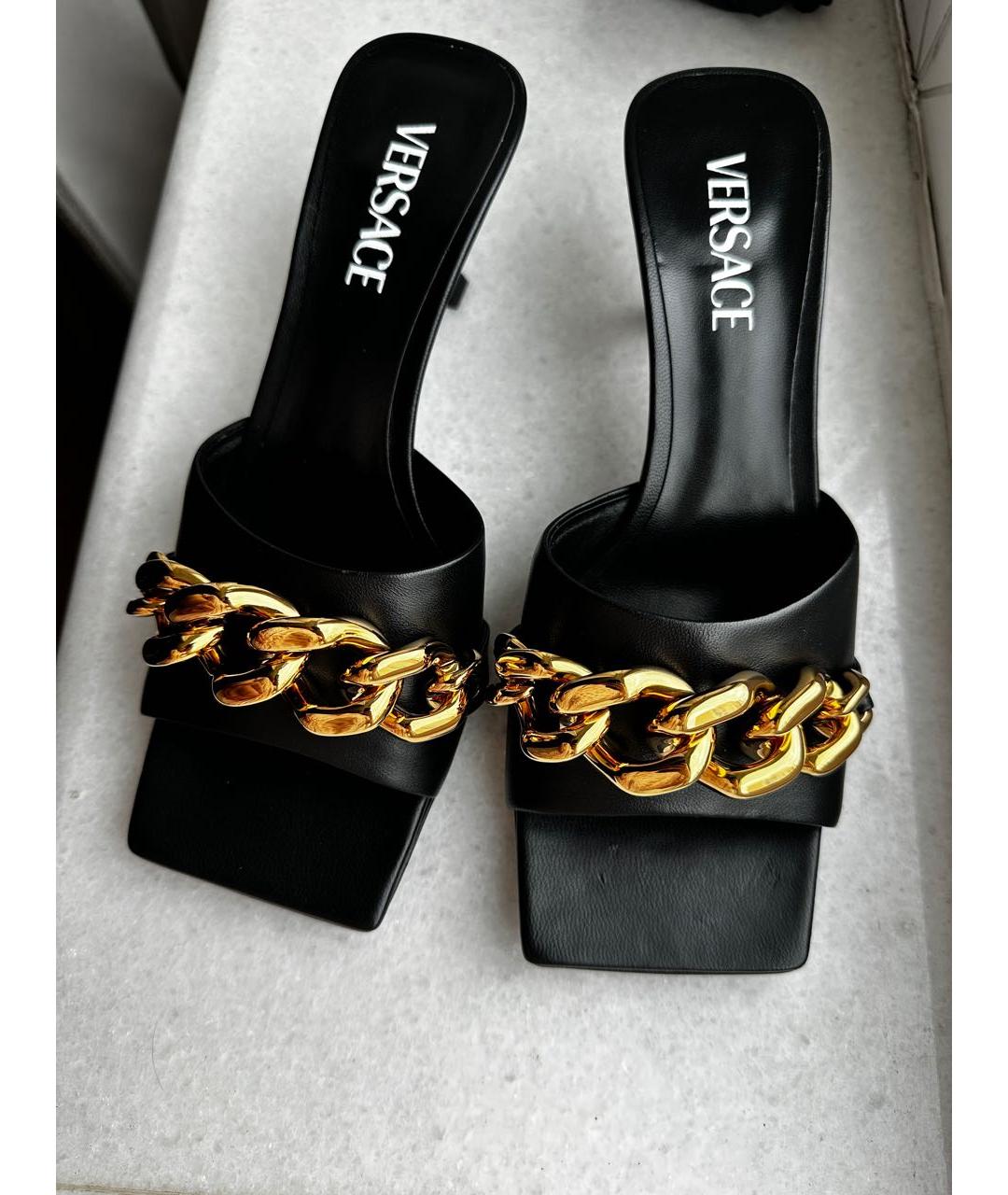 VERSACE Черные кожаные босоножки, фото 3