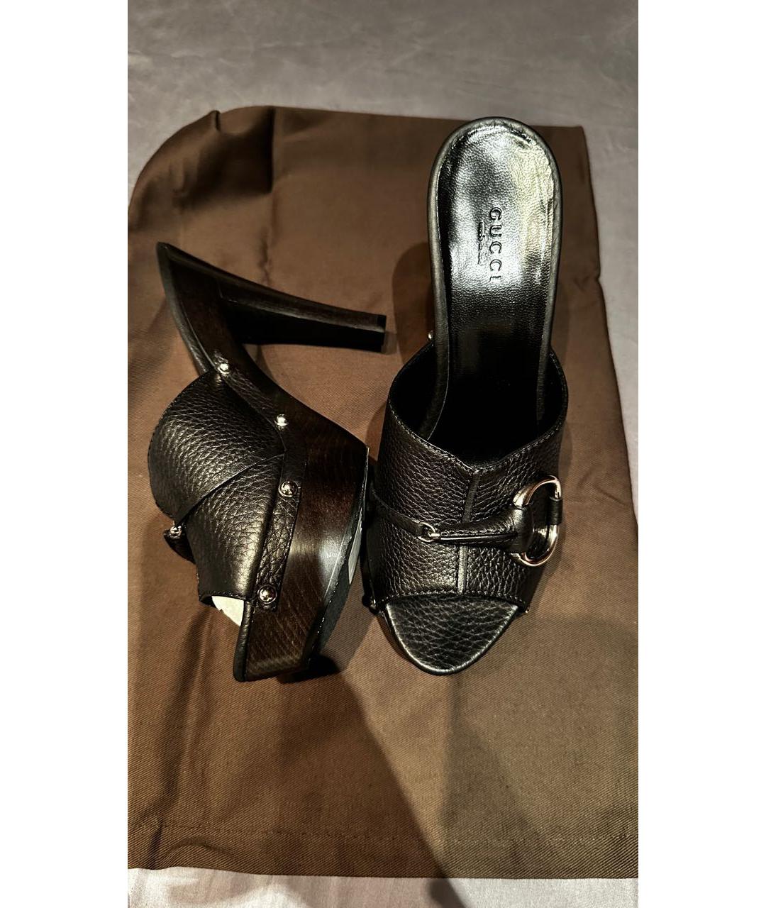 GUCCI Черные кожаные босоножки, фото 5