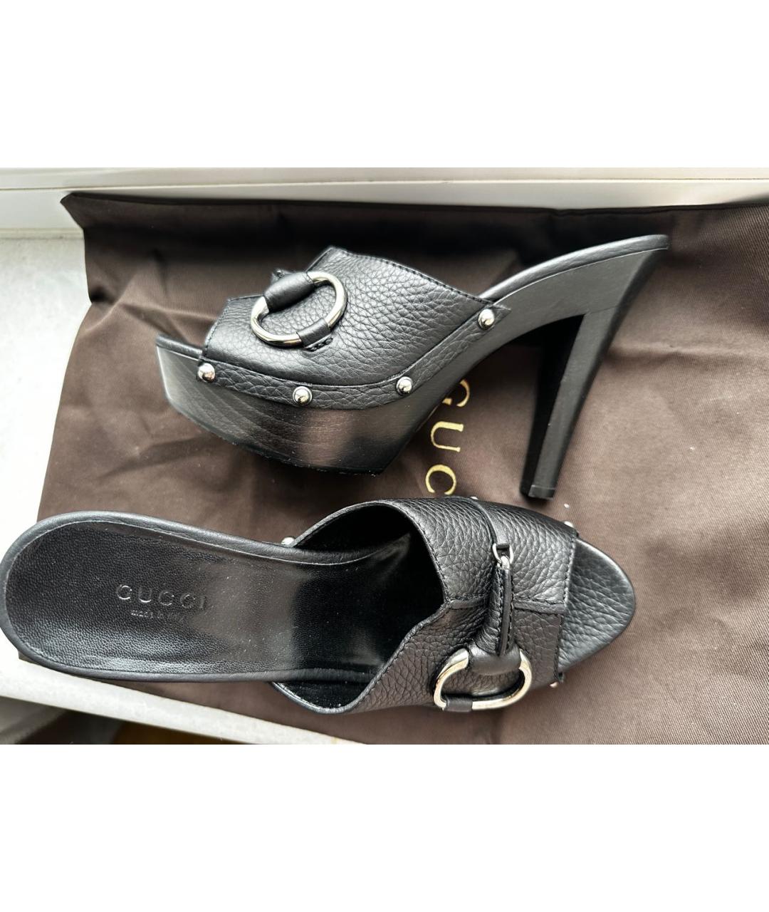 GUCCI Черные кожаные босоножки, фото 3
