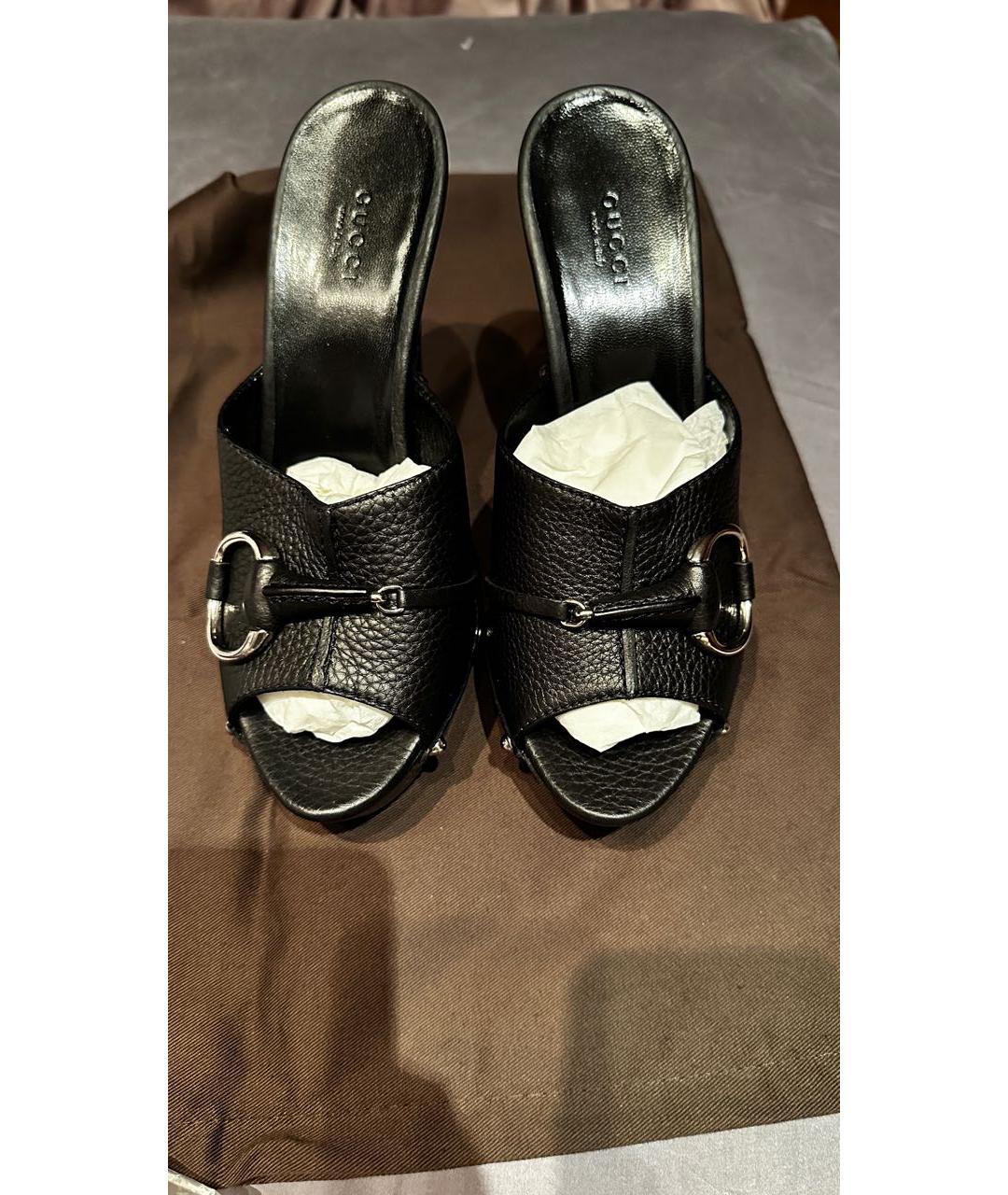 GUCCI Черные кожаные босоножки, фото 4