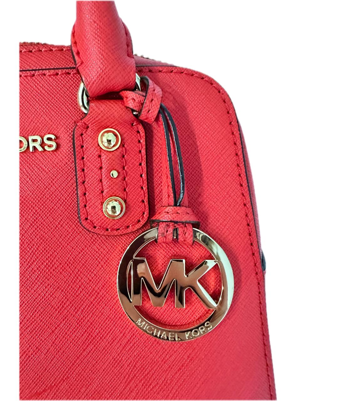 MICHAEL KORS Коралловая кожаная сумка с короткими ручками, фото 7