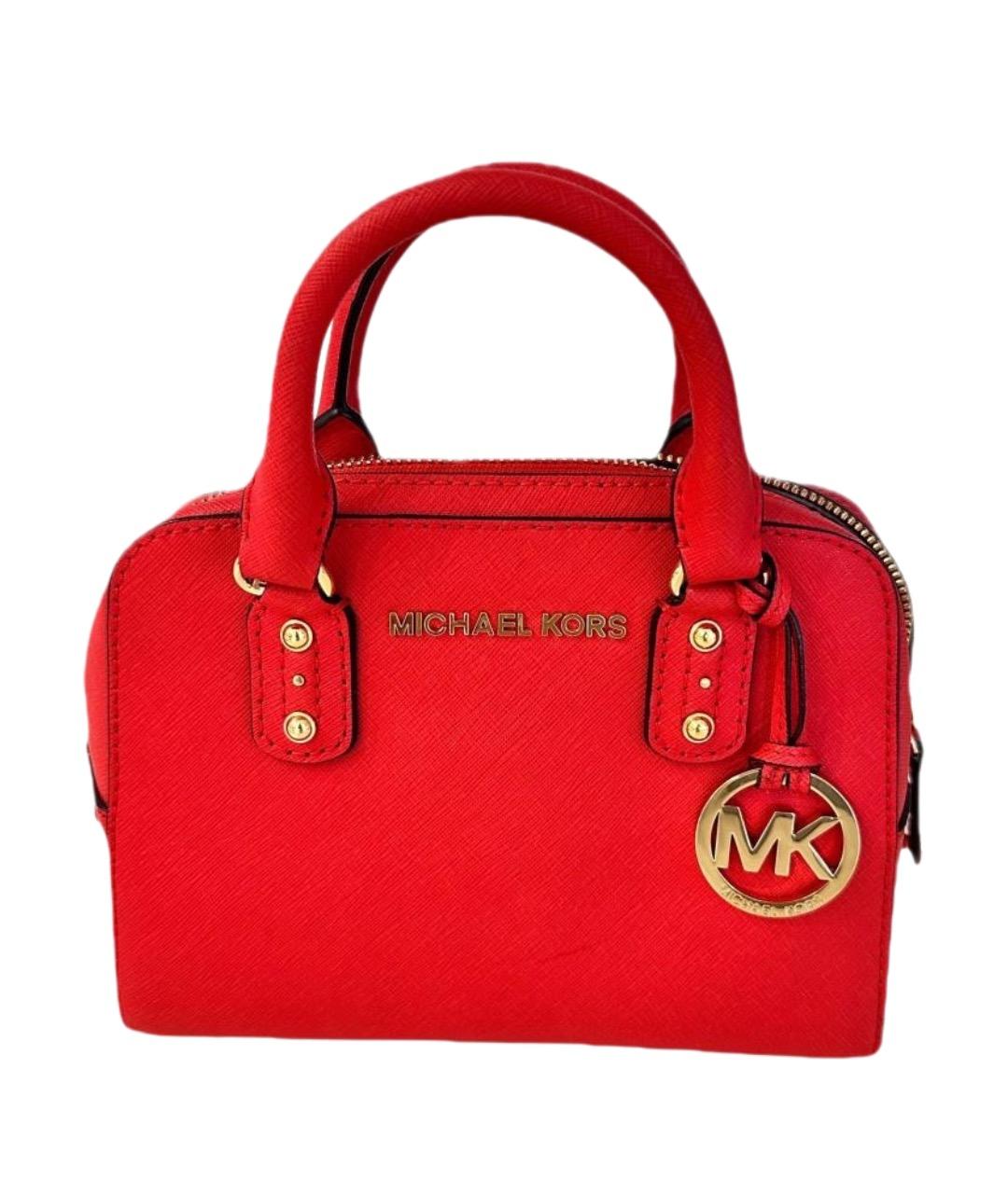 MICHAEL KORS Коралловая кожаная сумка с короткими ручками, фото 1