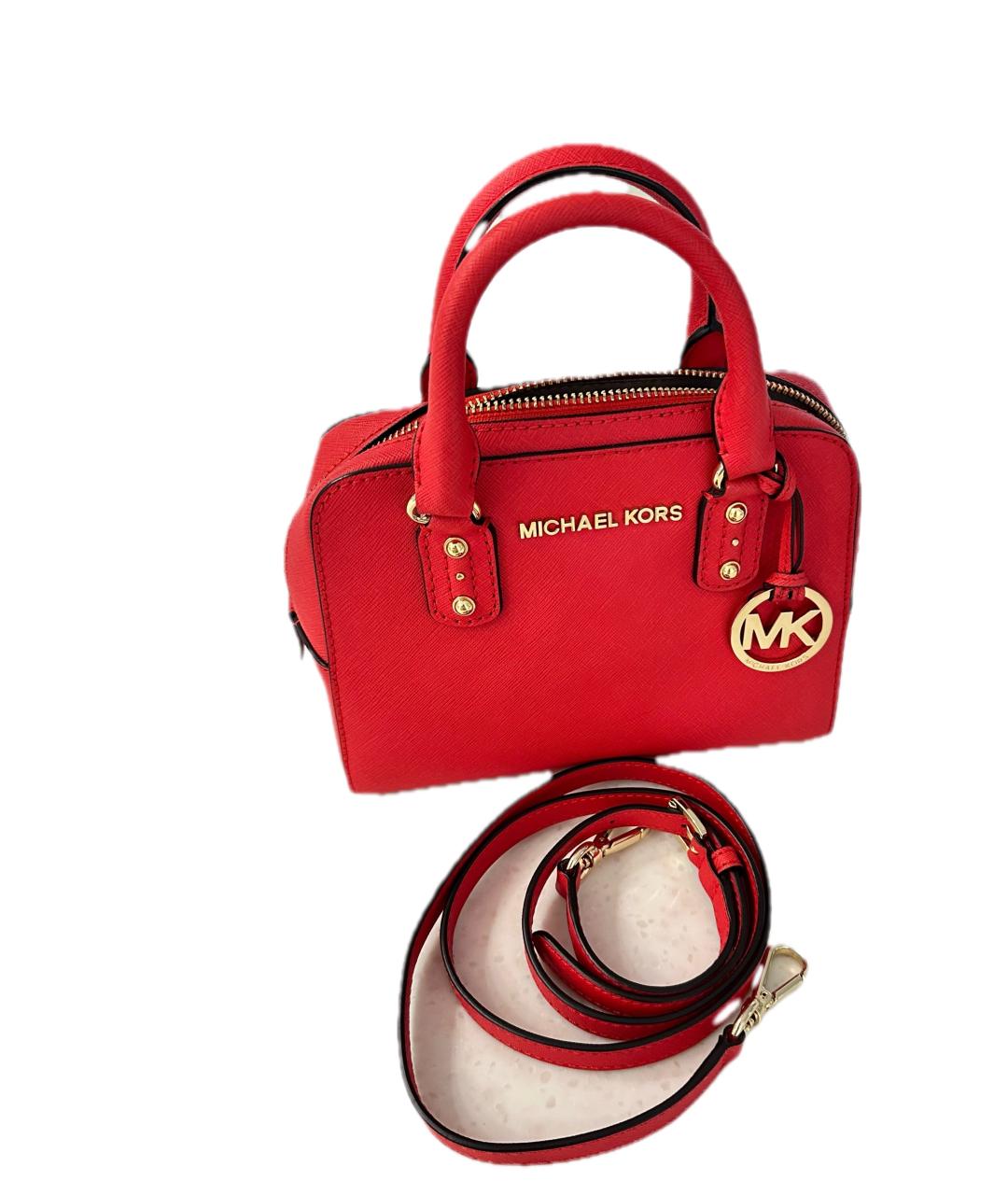 MICHAEL KORS Коралловая кожаная сумка с короткими ручками, фото 6