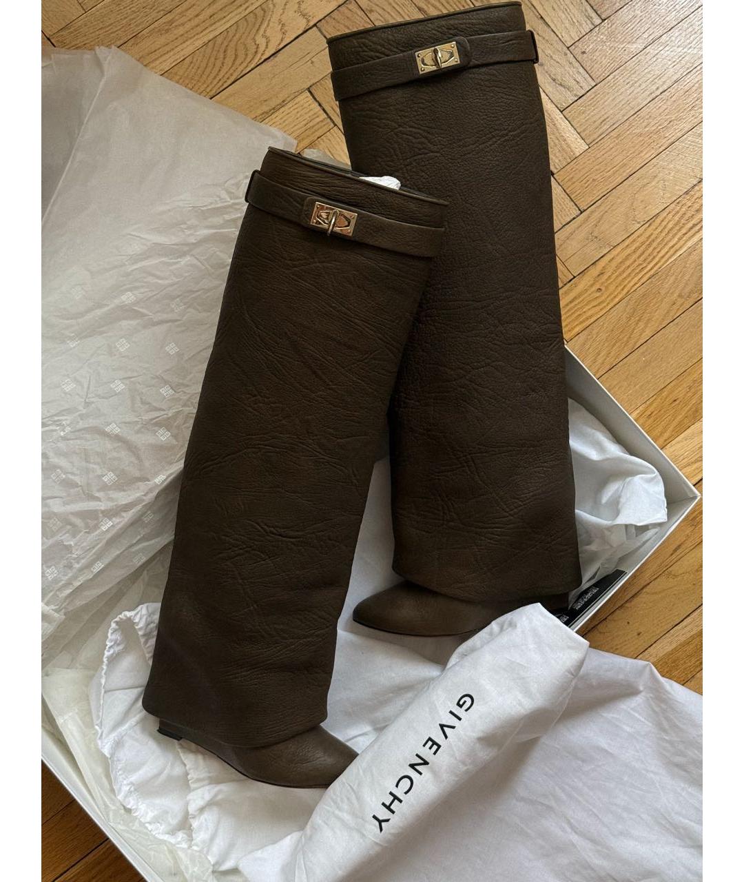 GIVENCHY Хаки кожаные сапоги, фото 5