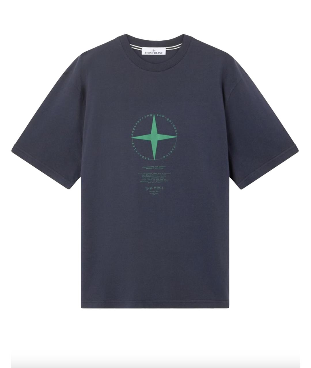 STONE ISLAND Темно-синяя хлопковая футболка, фото 4