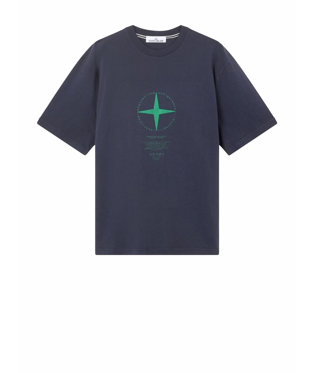STONE ISLAND Темно-синяя хлопковая футболка, фото 1