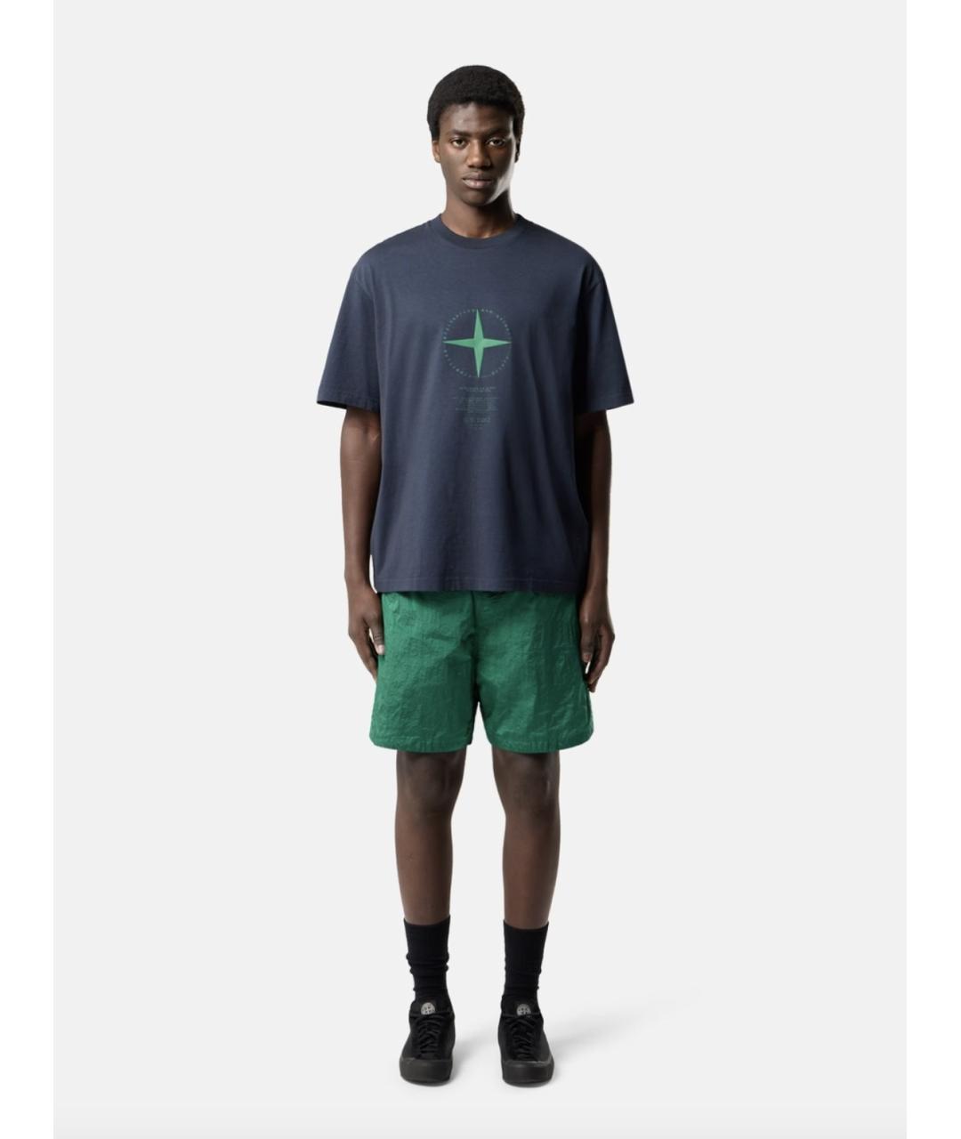 STONE ISLAND Темно-синяя хлопковая футболка, фото 2