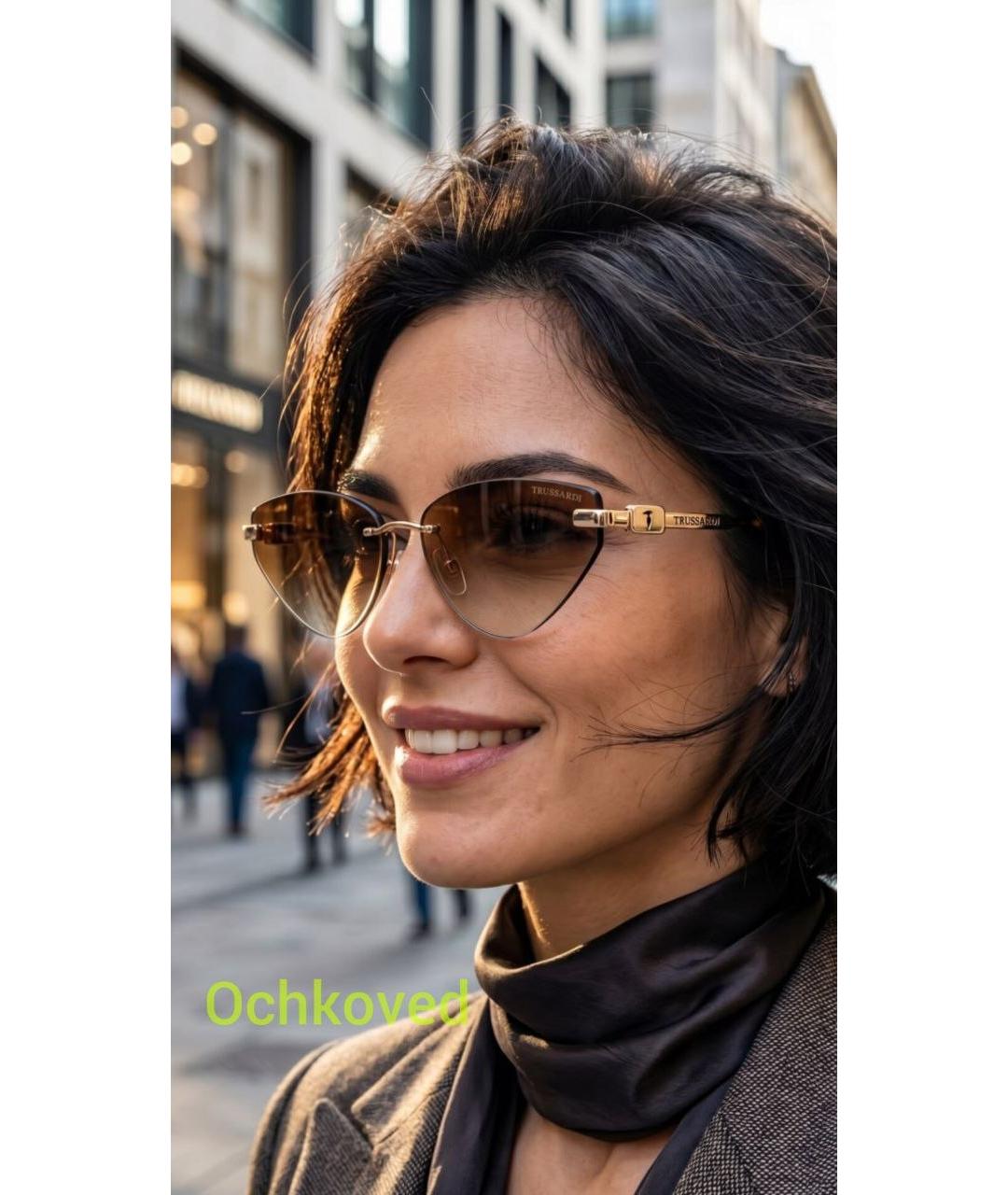 TRUSSARDI Коричневые металлические солнцезащитные очки, фото 6