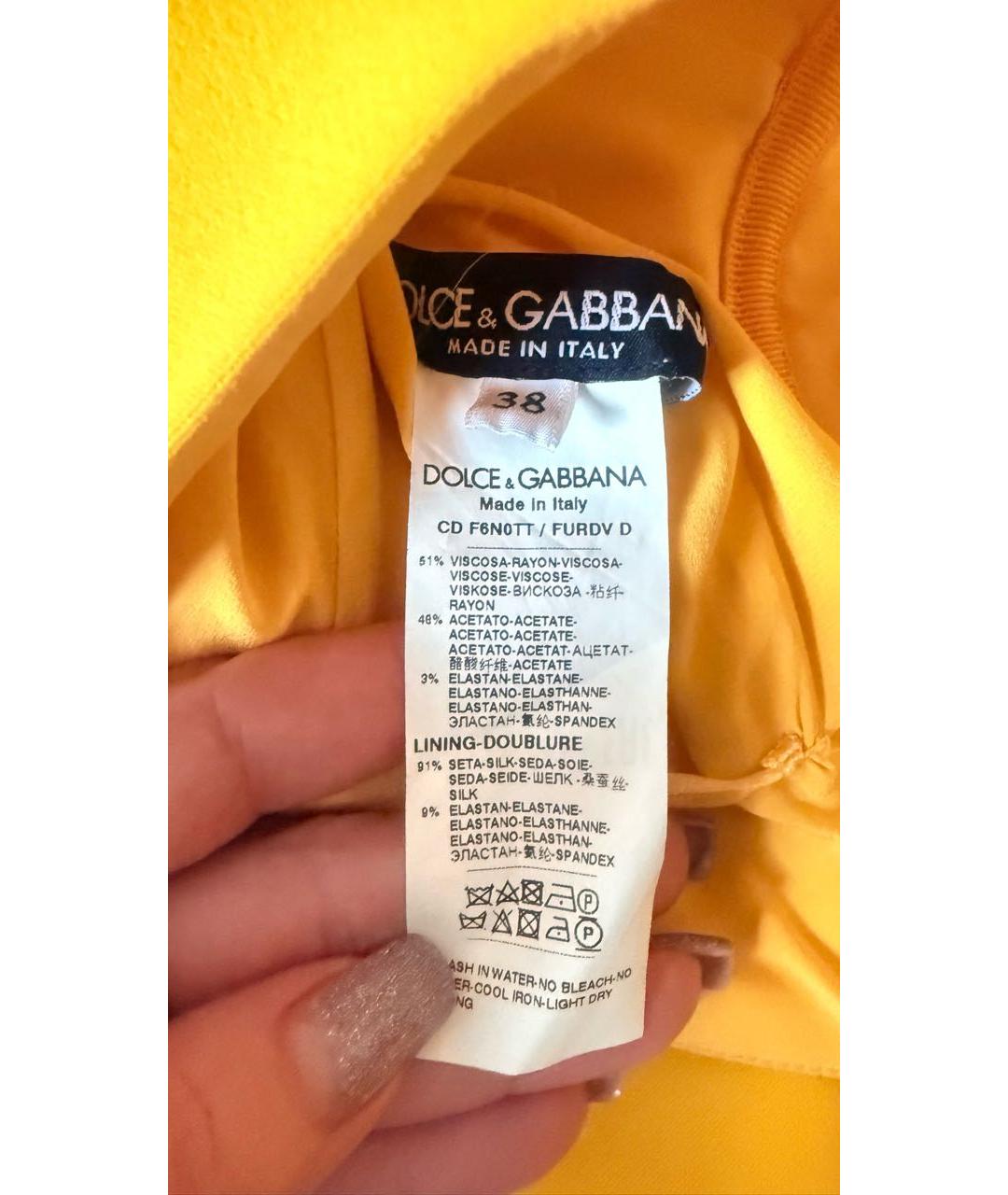DOLCE&GABBANA Желтое вискозное коктейльное платье, фото 7