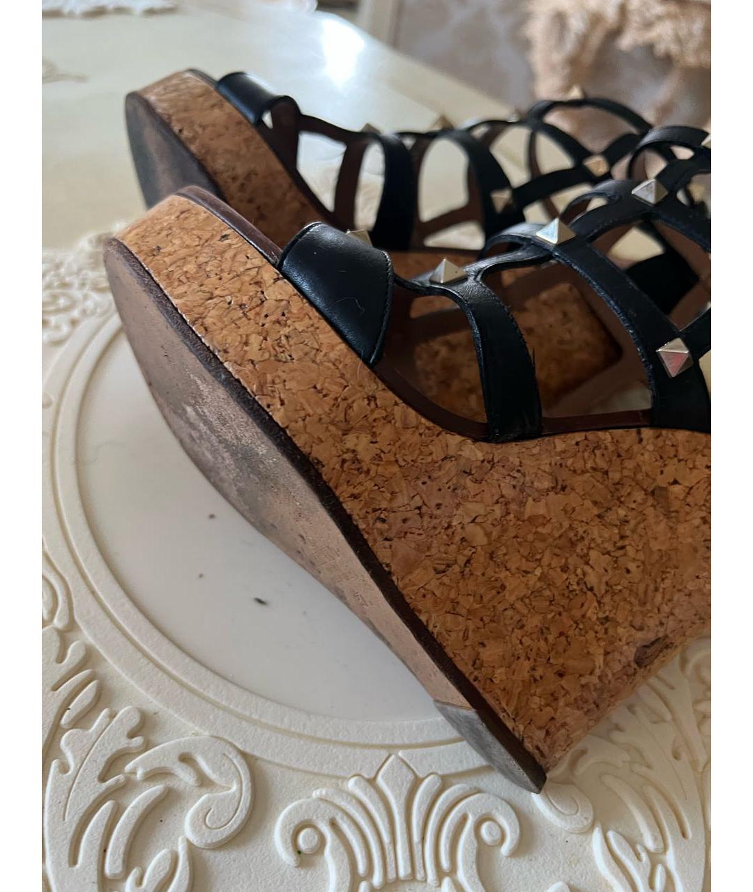 VALENTINO Черные кожаные босоножки, фото 4
