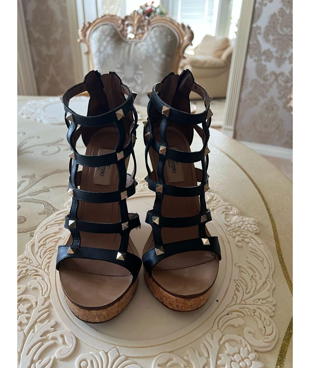 VALENTINO Черные кожаные босоножки, фото 6