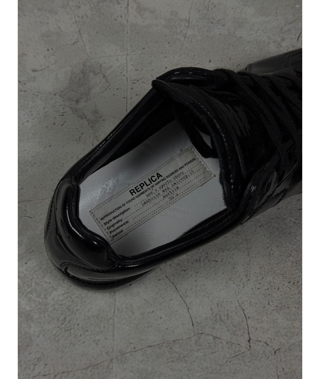 MAISON MARGIELA Черные кеды из лакированной кожи, фото 5