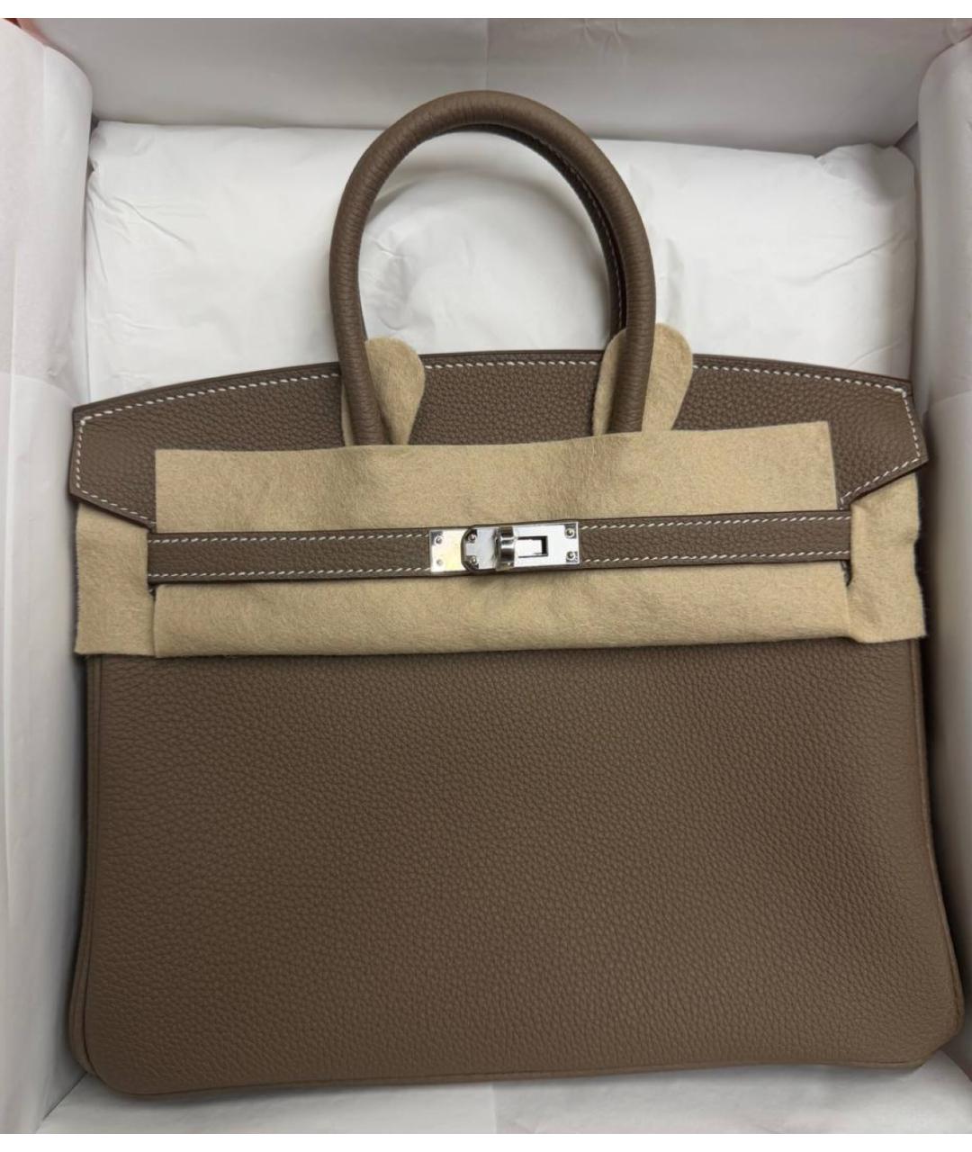HERMES Хаки кожаная сумка с короткими ручками, фото 5