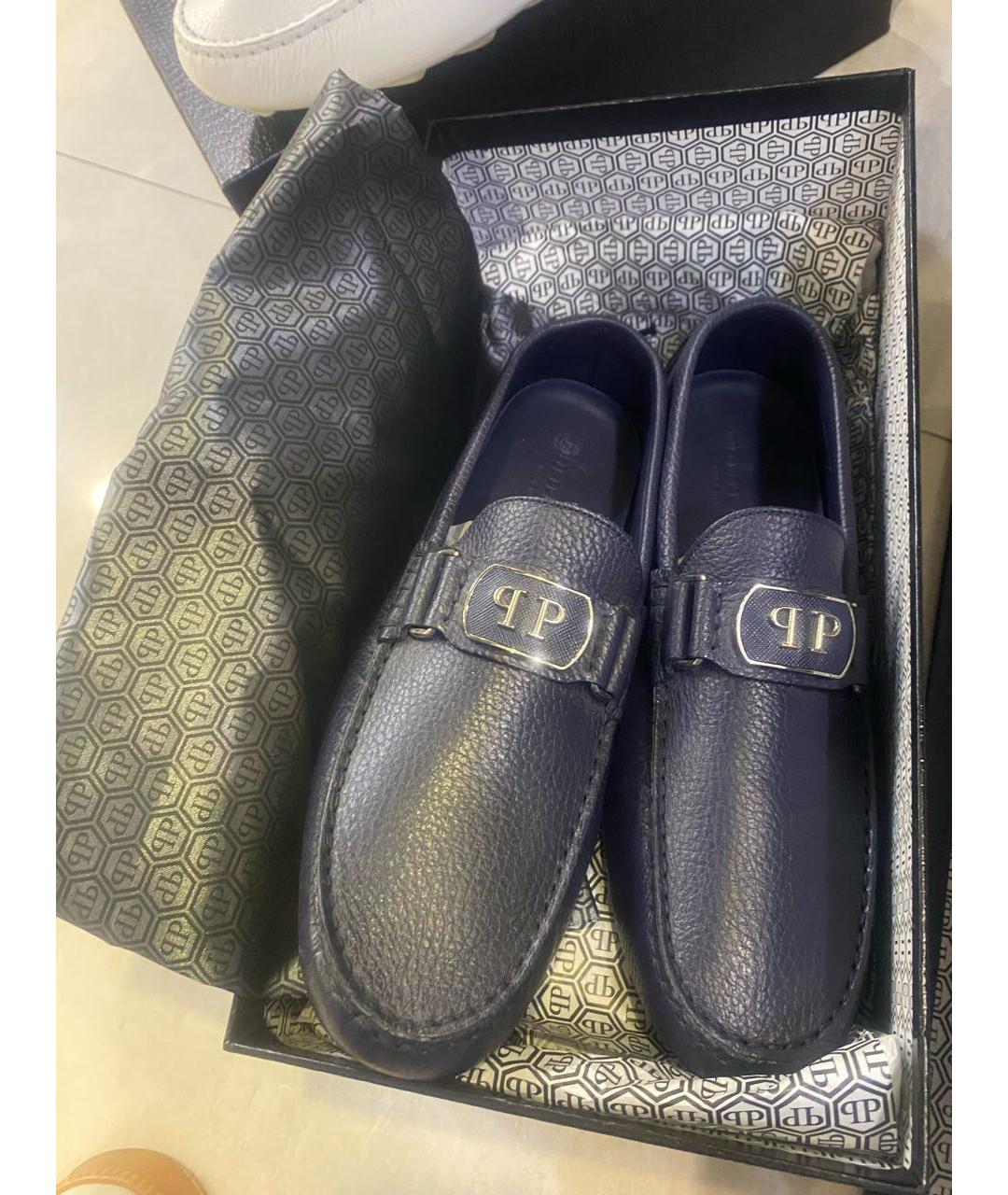 PHILIPP PLEIN Темно-синие кожаные мокасины, фото 6
